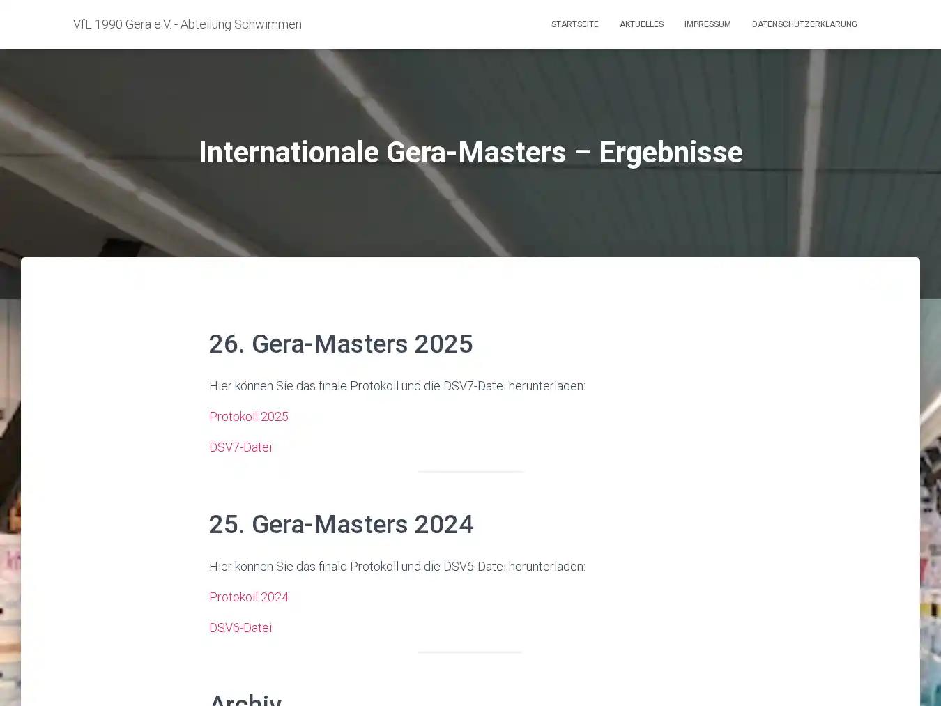 Veranstalterhomepage - https://schwimmen.vfl1990.de/internationale-gera-masters-ergebnisse/